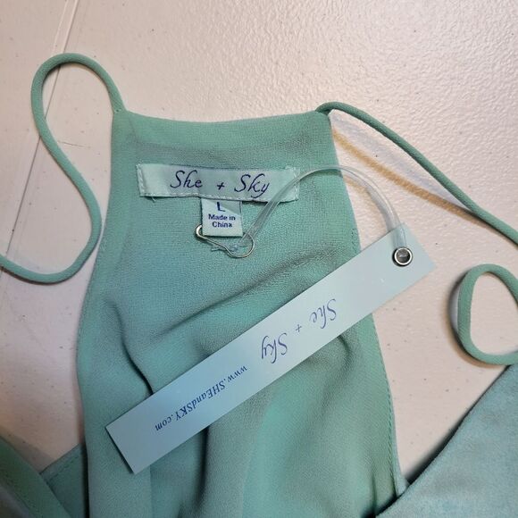 She + Sky Blue Sueded Fabric Fringe Tank Top Boho Western NEW Women's Large - Picture 5 of 7